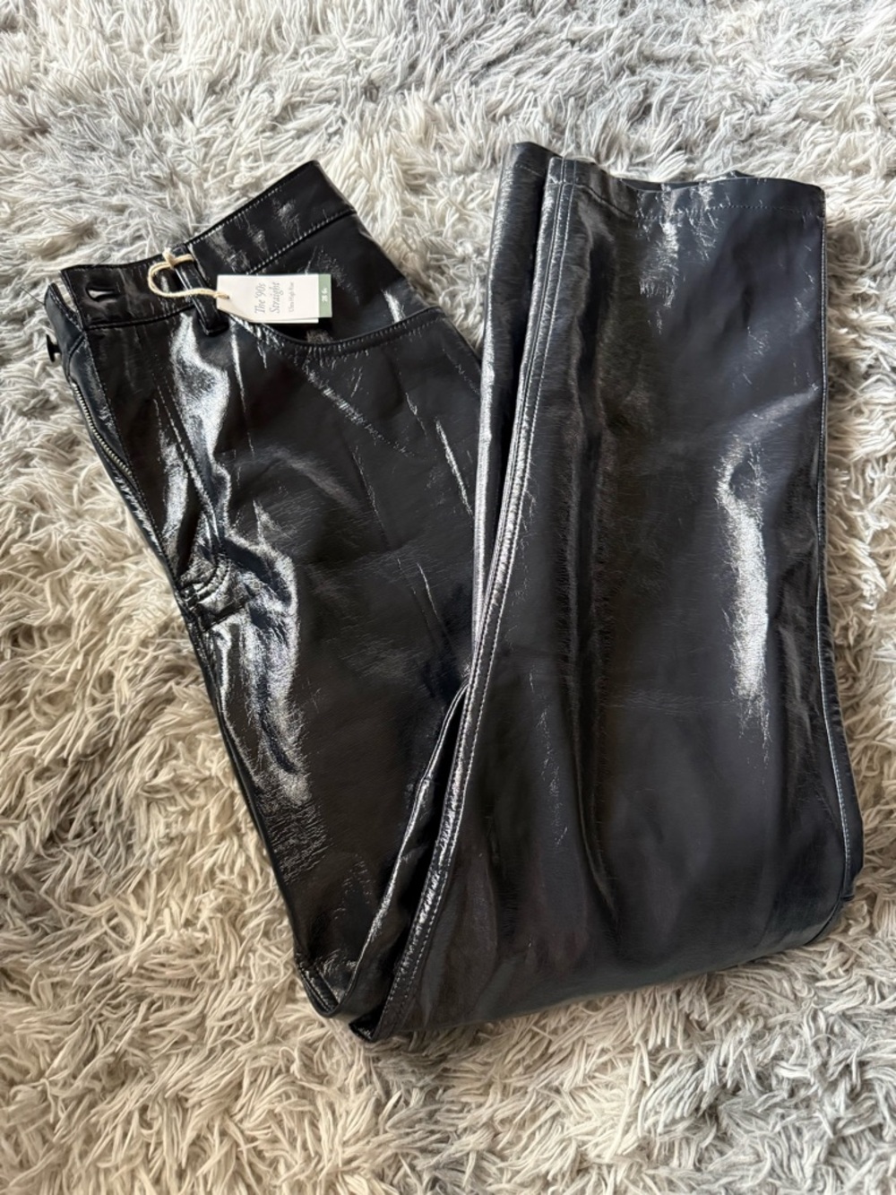 Abercrombie & Fitch High-Rise Patent Leather Look Jeans - Black